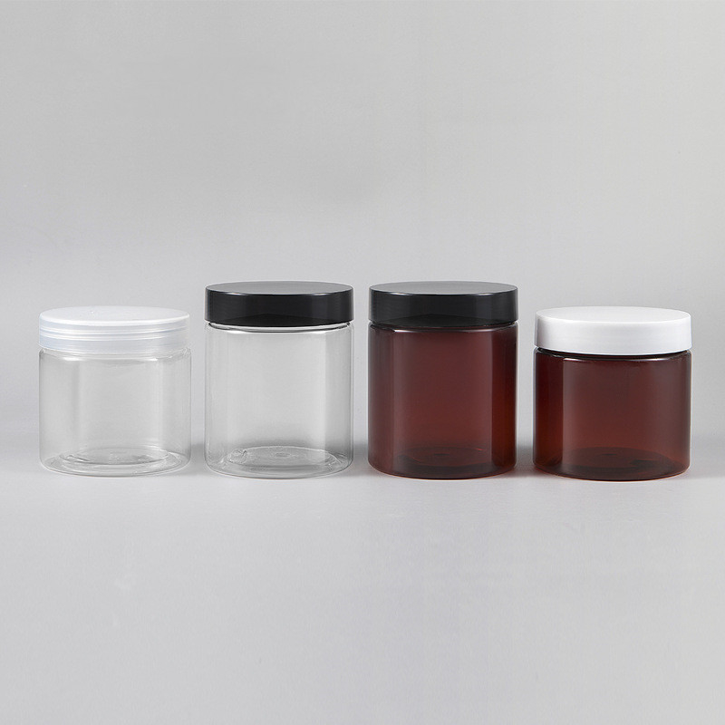 100ml 150ml 200ml 250ml 300ml Amber Black Pet Cream Plastic Cosmetic Jar With White Black Lid